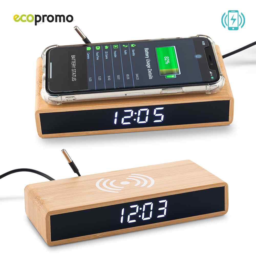 Cargador Inalámbrico con Reloj Bamboo - OFERTA 